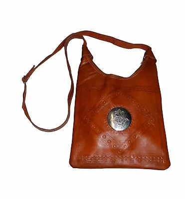 Genuine Leather Handbag Purse Moroccan Women Shoulder Bag Tooled Leather Brown • $25.99