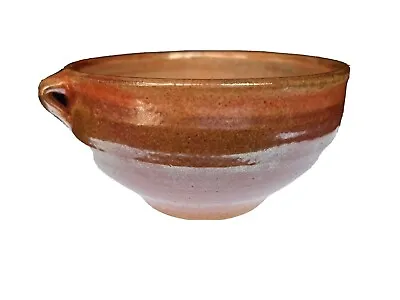 $8.99 • Buy Wheel Thrown Pottery Bowl Salt Glazed Warm Sienna Color With Handles On Side