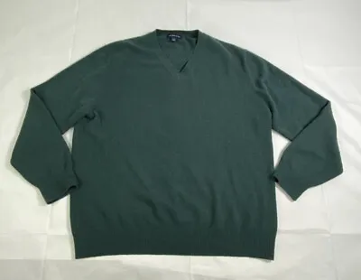 Lands' End Mens Dark Green 100% Cashmere Sweater V-Neck L 42-44 • $27.99