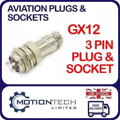 3 Pin GX12 Aviation Plugs & Chassis Sockets Metal Panel Cable Connector • £3.90