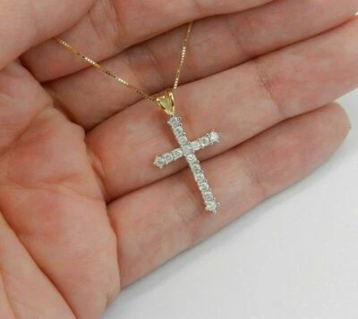 $36.89 • Buy 1CT Round Cut Simulated Diamond Cross Pendant 14K Yellow Gold Plated W/18  Chain