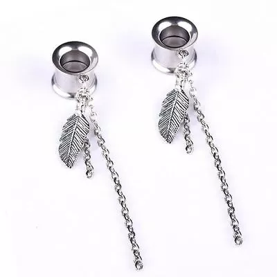 Pair Dangle Feather Tassels Ear Tunnels Plugs Ear Gauges Body Jewelry Piercings • $16.37