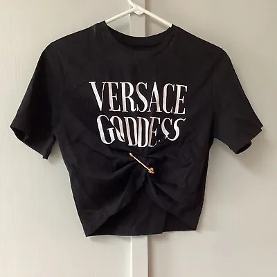 Versace Medusa  T-Shirt Cropped Safety Pin Logo Black Size Small 100% Cotton • $695