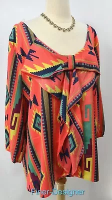 Yahada Women’s Chiffon Multi Color Top Blouse Shirt Tribal Bow Ruffle SZ 2X NEW • $35.95