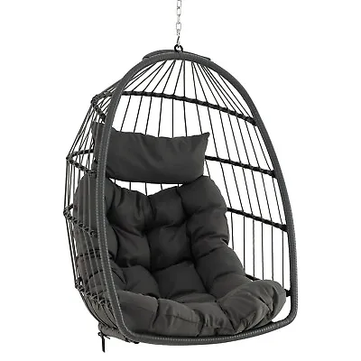 Hanging Egg Chair Egg Swing Hammock Chair W/ Head Pillow & Large Seat Cushion • £99.95