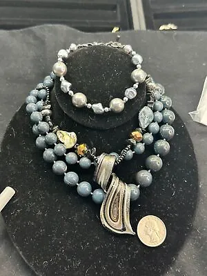 Lot 2 Necklaces 14  & 16  & 8  Bracelet DABBY REID Vintage MURANO Glass M-5338! • $19.99
