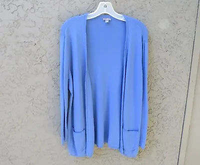 J. Jill Cardigan Sweater Sz PL Blue Knit Cotton Blend Long Sleeve Open Front • $17.99
