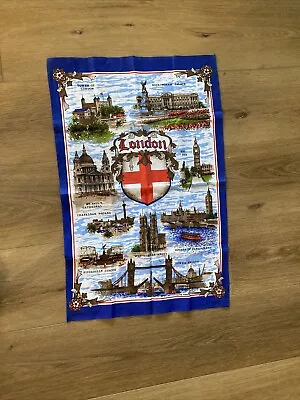 Vintage London Souvenir Linen Wall Tapestry Map Clive Mayor Britian Tour 29”x19” • £19.30