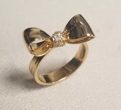 Mimi So 18k Yellow Gold Diamond Bow Ring Hard To Find Perfect Petite • $1395