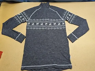 Varde Base Layer Shirt Mens Medium Outdoor Sport Ski Merino Wool Gray Raindeer • $29.95