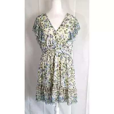 Max Studio Floral Print Defined Waist Flutter Sleeve Dress Size XL $168 Retail • $24.50