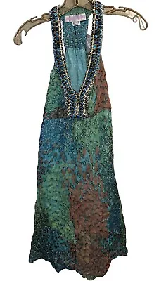 Monique Leshman Size P Green Rhinestone Beaded  Peacock Women’s Tunic Dress NWT • $19.90