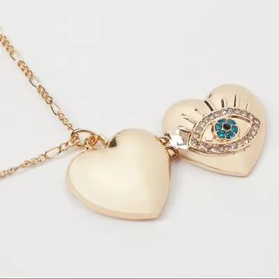 The Vampires Wife X H&M Heart Eye Locket Necklace. Gold Tone.  Costume Jewellery • £20