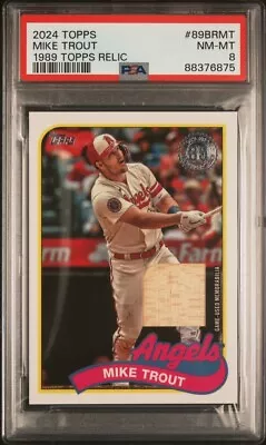 2024 Topps Series 1 Mike Trout 1989 Topps Bat Relic Card #89BR-MT Angels PSA 8 • $20