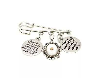 Mustard Seed Oval Three Charm Brooch Mustard Seed Pin Faith Gift Christian • $19.95