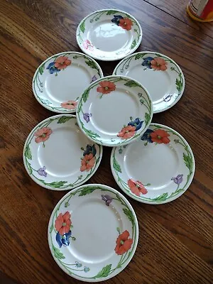 Set Of 7 Villeroy & Boch AMAPOLA SALAD Lunch Plates 8 1/4  Poppy ~Excellent  • $68