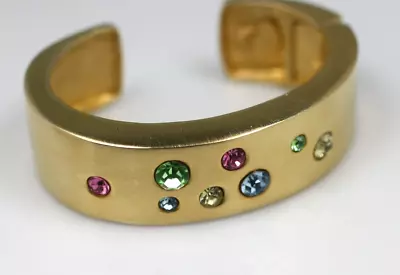 Les Bernard Hinged Cuff Bracelet Satin Finish Gold Tone Multi Color Stones • $24.50