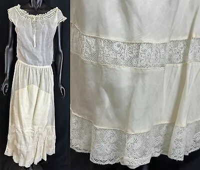 Edwardian Lingerie Ivory Silk Bobbin Lace Trim Camisole Top & Petticoat Skirt • $179.99