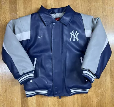 VTG Rare Youth MLB Yankees Nike Team Leather Jacket Kids Sz S 8/10 • $99.99