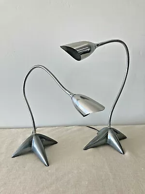 Pair Vtg Modern Dansk Aluminum Bullet Goose Neck Lamps Mod Star Base Louis Lara • $250