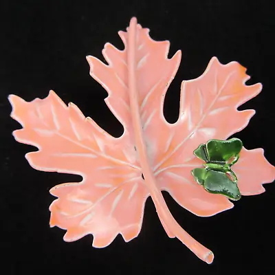 Vintage Pink Maple Leaf W/ Green Butterfly Brooch Pin • $17.99