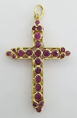 Vintage Round Ruby Reversible Cross Pendant 18k Yellow Gold ~1.7 Ct 1.25  • $445