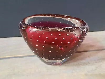 Vintage 60s Vicke Lindstrand For Kosta Boda Bubble Encased Red Glass Vase / Bowl • $124.14