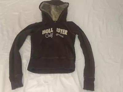 Hollister FUR Jacket Hoodie Sweatshirt Sweater S Small Womens Brown • $29.95