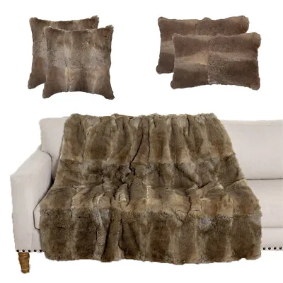 Genuine Whole Rabbit Fur Throw Real Pelts Blanket Warm Bedspread Sofa Decor Tan • $41.79