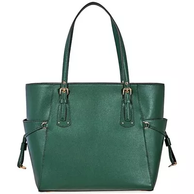 MICHAEL KORS Voyager Large Crossgrain Leather Tote Bag Purse Racing Green NWT • $109.99