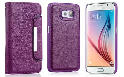 Purple 2in1 Magnet Wallet Leather Tough Case Cover For Samsung Galaxy S6 Edge • $9.49