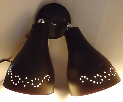 Vintage 50s Mid Century Modern Perforated Double Black Cone Sconce Wall Lamp MCM • $49.99