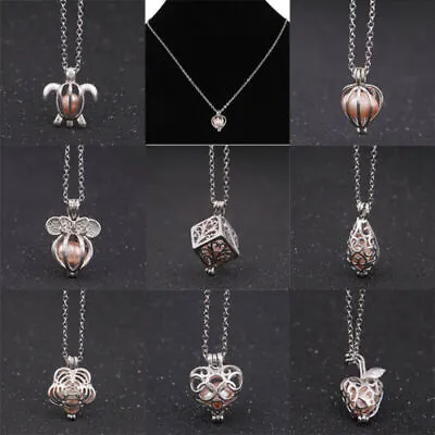 Pendant Charms Cage Pearl Bead Necklace Gift Oyster Locket  Silver • $6.19
