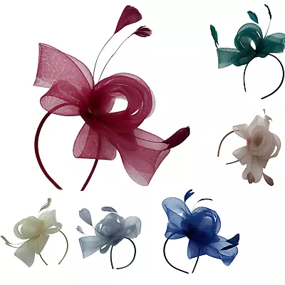 £10.99 • Buy Large Feather Aliceband Fascinator Hat Weddings Races Royal Ascot Hair Piece