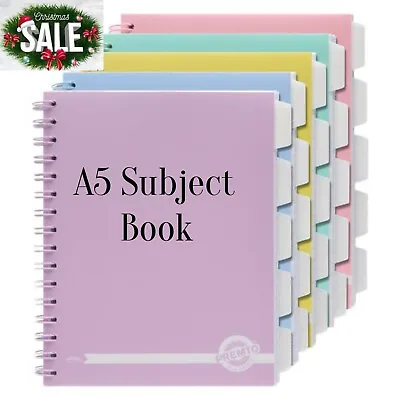 A5 Subject Notebook Pastel 5 Subject Dividers Wiro Project Book Margin Ruled 260 • £6.74