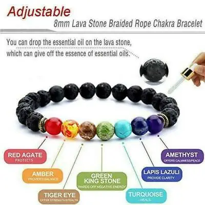 $3.07 • Buy Chakra Bracelet Healing Lava 7 Natural Stone Beaded Oil Diffuser Aromatherapy AU