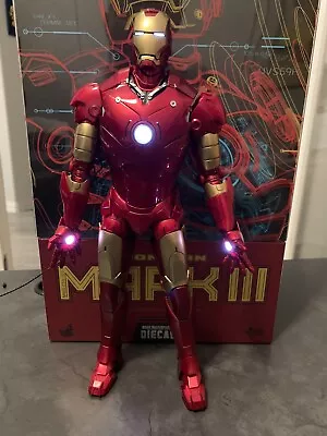 Iron Man Mark III W/USB Light Kit Hot Toys MMS256 Die Cast 1/6th Action Figure • $250