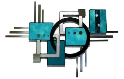 Contemporary Modern Abstract Teal Blue Wood Metal Wall Sculpture 32x24 By Art69 • $169.99