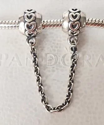Genuine Pandora Bracelet Safety Chain - Silver Hearts Design S925 ALE • £8