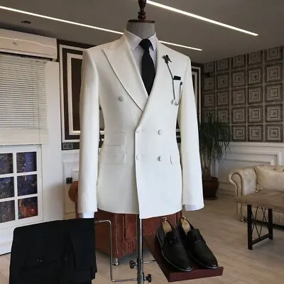 Ivory Men Peak Lapel Suit Jacket Groom Tuxedos Wedding Dinner Formal Suit Custom • $68.99