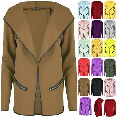 Womens Hoodies Ladies Cardigan Zip Pocket Open Front Stretchy Blazer Coat Jacket • £4.09