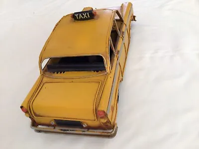 Yellow Taxi Cab Vintage Metal Decorative 12.5  X 3.25” Rolling Wheels • $10.99