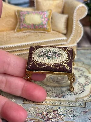 Vintage Artisan Miniature Dollhouse BLUETTE MELONEY Silk Hand Painted Stool OOAK • $99.99