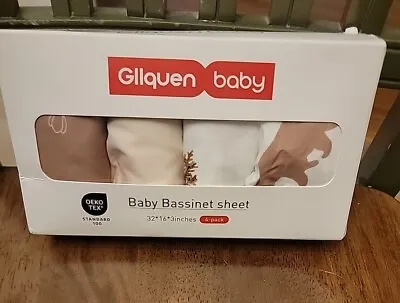 Gllquen Baby Bassinet Sheet 4 Pk. Assorted Prints 32* 16* 3   New In Open Box • $22.99