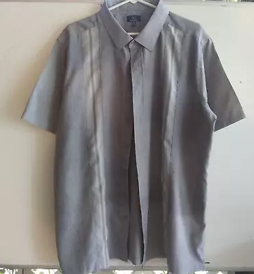 George Men's Casual Dress Shirt Short Sleeve Cabana XL 50-52 Gray White Stripe • $10.64