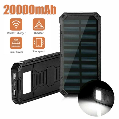 $17.91 • Buy 20000mah Solar Power Bank Portable Charger Dual USB 2.4A Fast Charge Waterproof