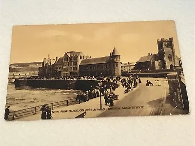 Aberystwyth New Promenade College & Parish Church Real Photo Sepia JENKINS • £7.99