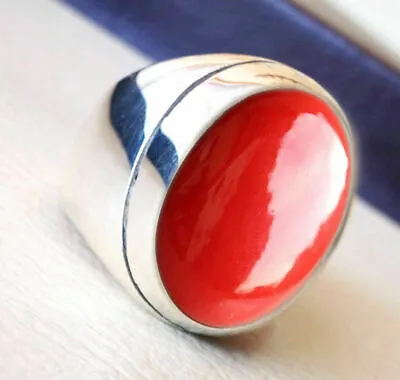 Red Coral Mens Gift Ring Solid 925 Sterling Silver Mens Ring Handmade Boho Rings • $43.99