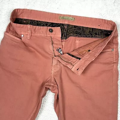 Robert Graham Jeans Mens 34x31.25 Pink Denim Straight Leg Pant Embroidered Italy • $34.93