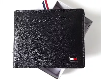 £18 • Buy Brand New 'TOMMY HILFIGER' Men's Leather Wallet Metal Logo,CC, Coin Pouch, BLACK